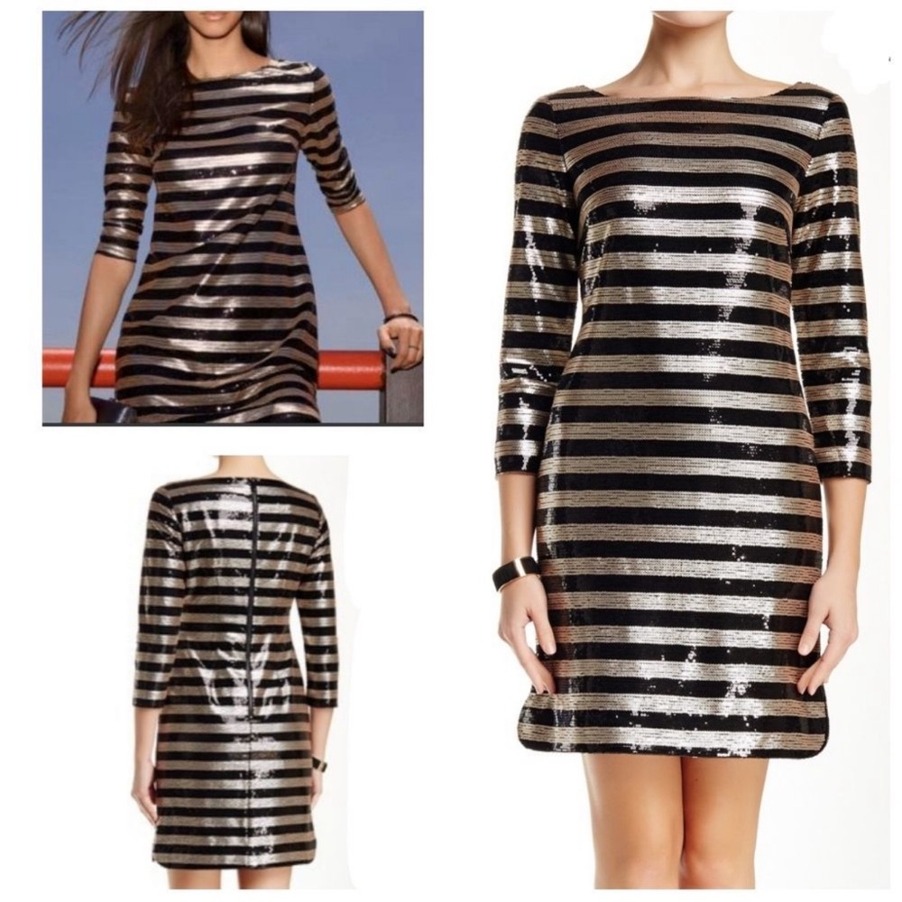 Vince Camuto Black and Gold Sequin Mini Dress size 8